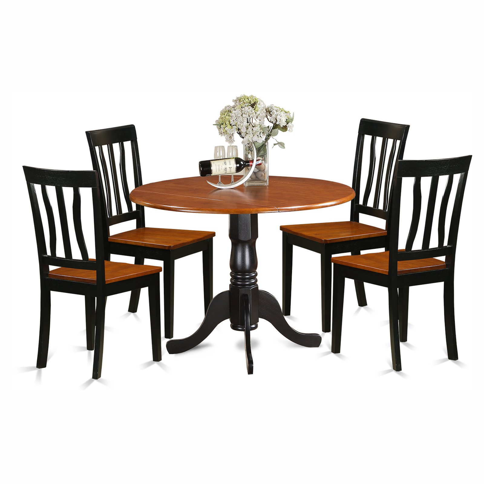 East West Furniture Dublin 5 Piece Drop Leaf Dining Table Set With Wooden Antique Chairs within size 1600 X 1600