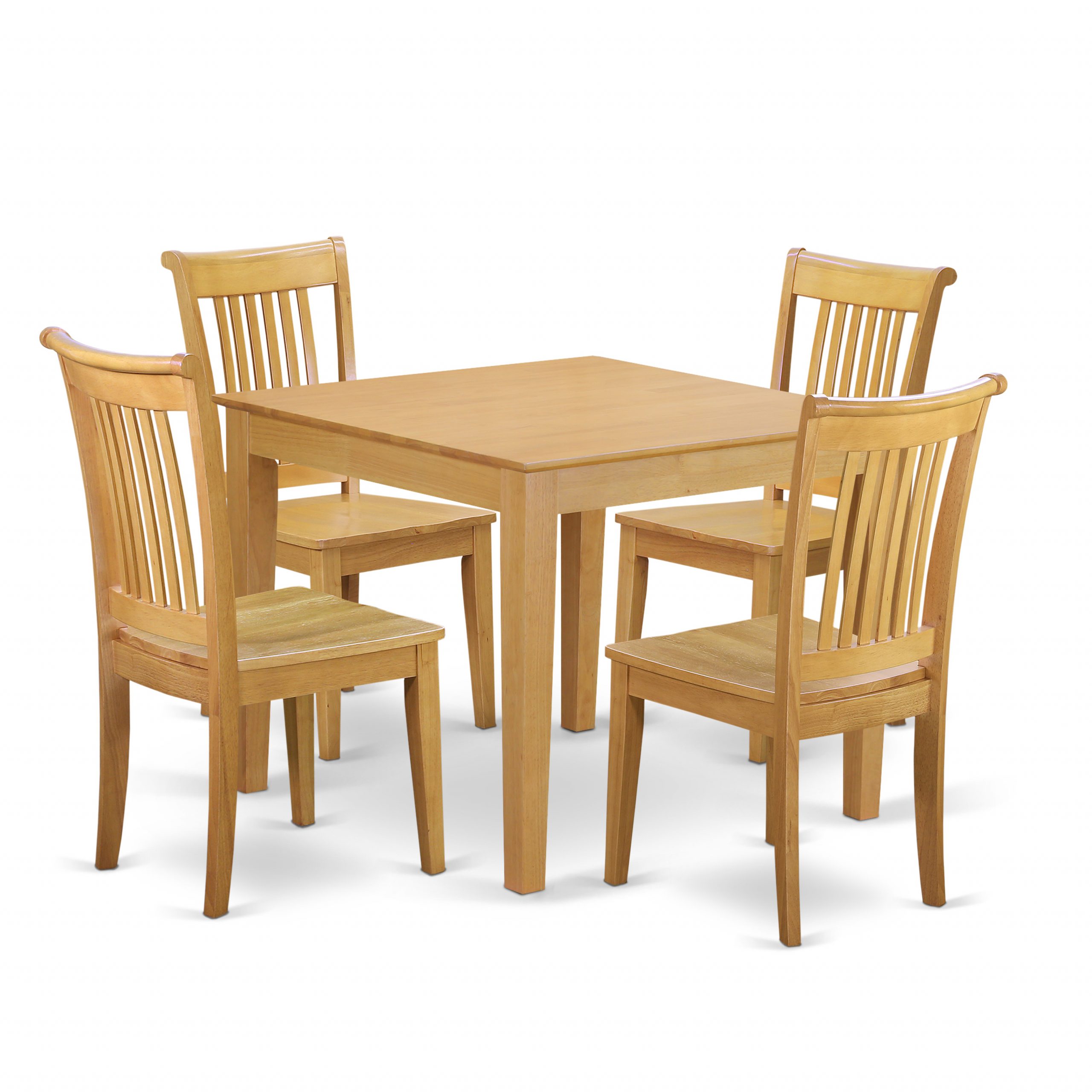 East West Furniture Oxpo5 Oak W 5 Piece Dinette Table Set Table And 4 Wood Seat Dining Chairs In Oak Finish Wood Seat Oak Square with measurements 3500 X 3500