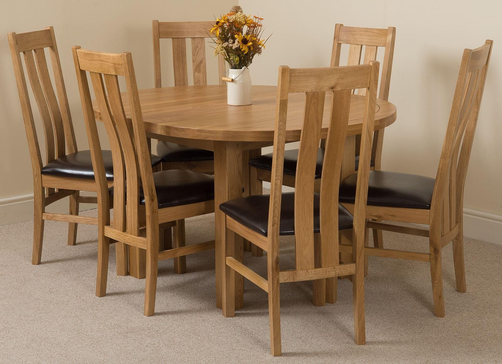 Edmonton Solid Oak Extending Oval Dining Table With 6 for size 1600 X 1159