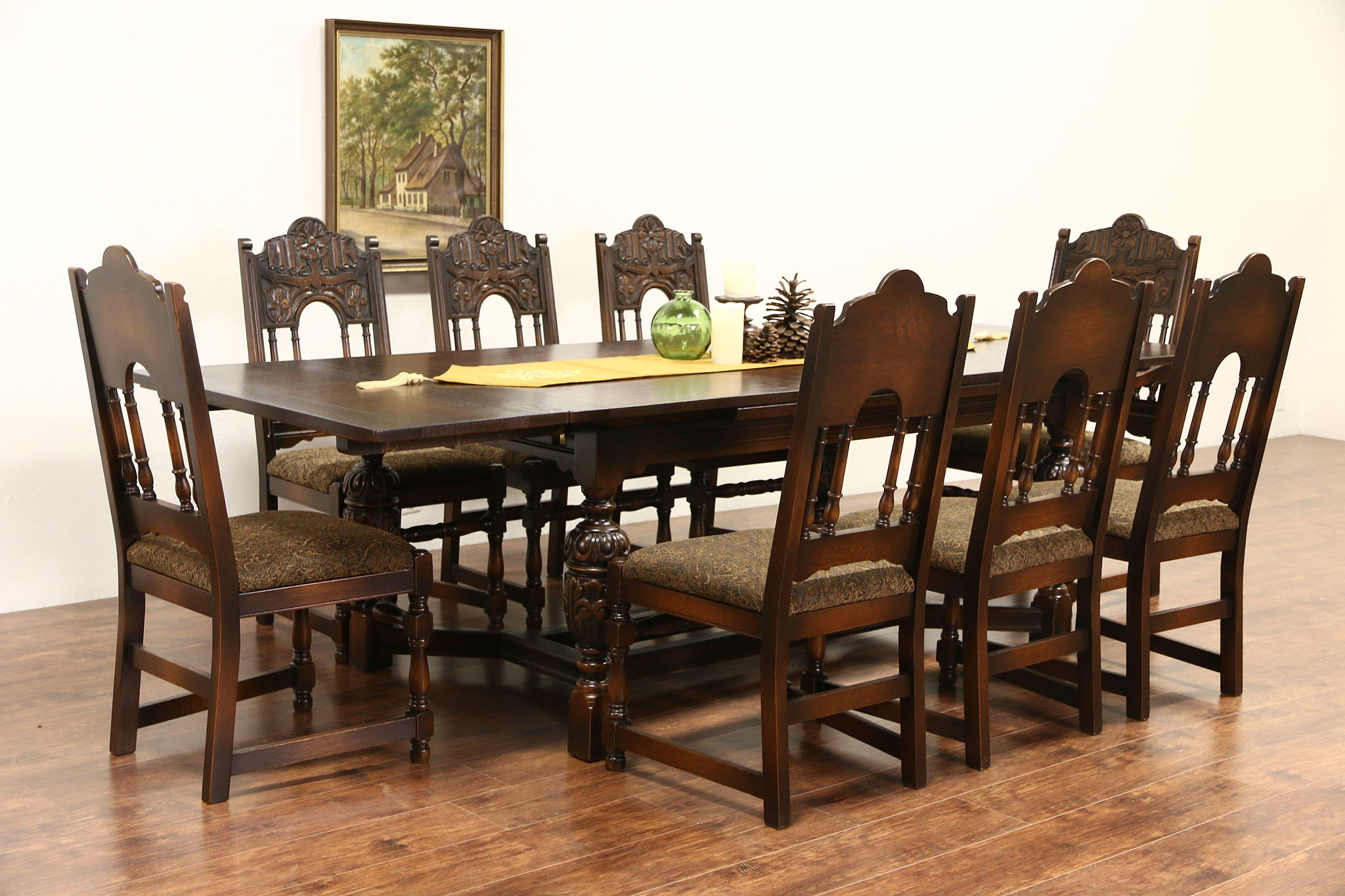 English Tudor Carved Oak 1925 Antique Dining Set Table 8 Chairs regarding sizing 2048 X 1365