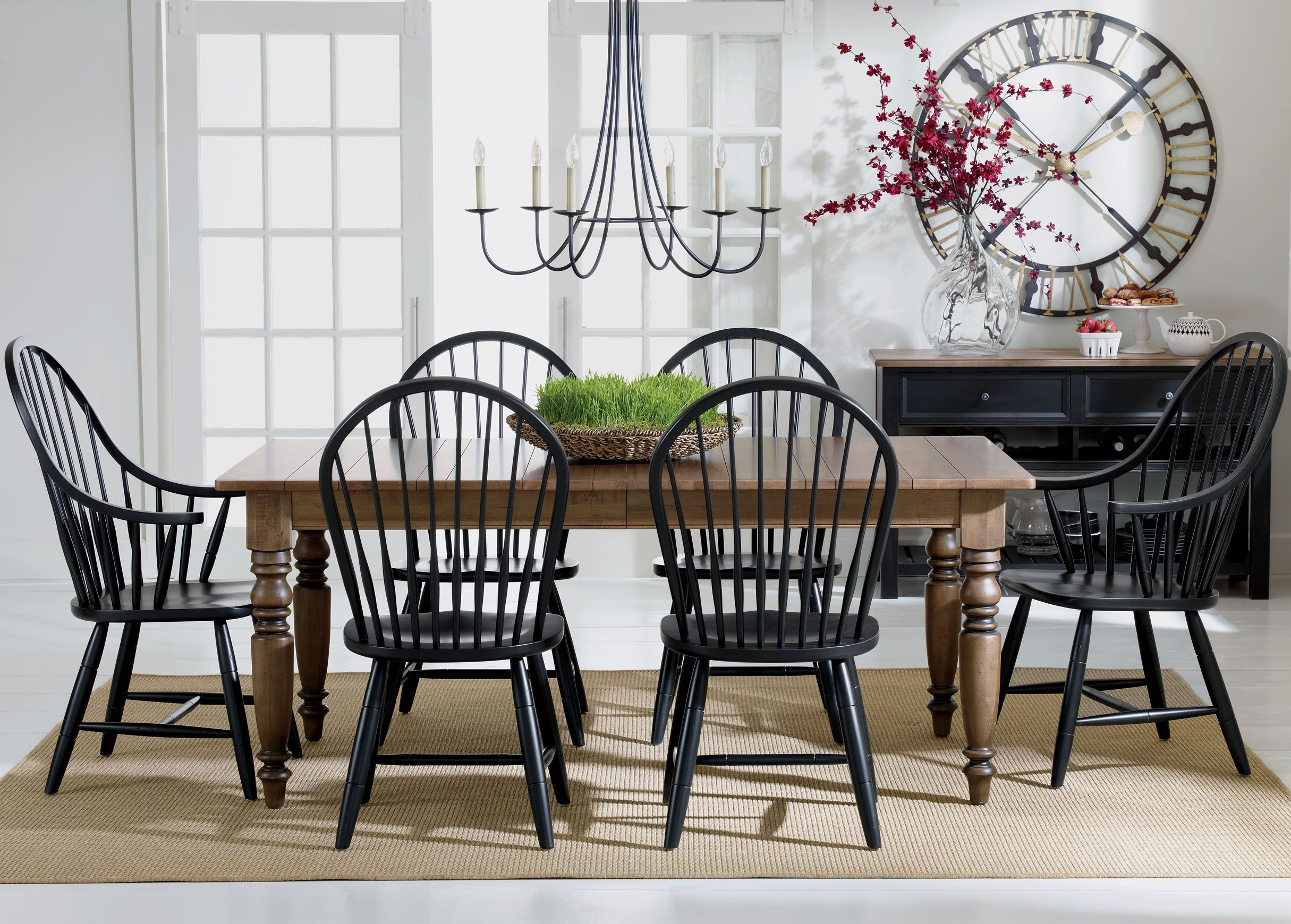 Ethan Allen Miller Large Dining Table Black Windsor Chairs with proportions 2430 X 1740