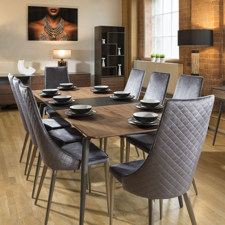 Extending Dining Table Set Walnut Grey 8 High Back Grey Chairs in proportions 900 X 900