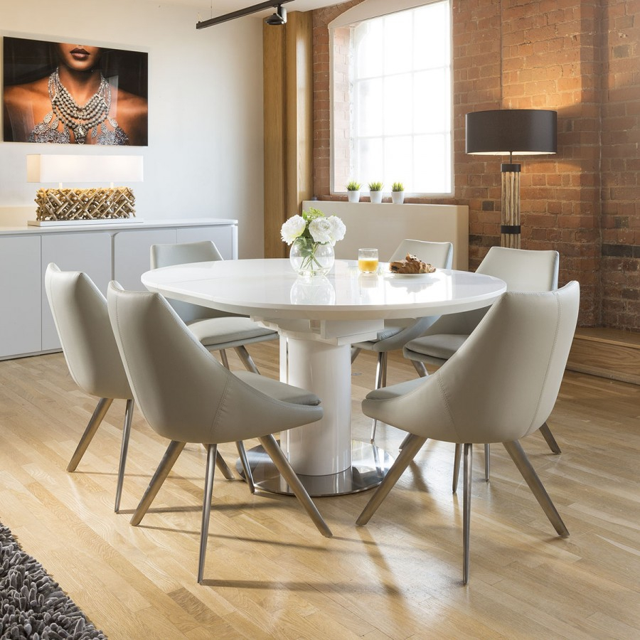 Extending Round Oval Dining Set White Gloss Table 6 Ice Grey Chairs in proportions 900 X 900