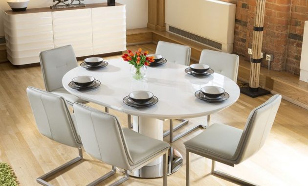 Extending Round Oval Dining Table Set White Gloss 6 Ice Grey Chairs throughout proportions 900 X 900