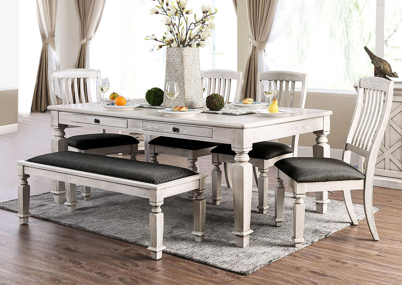 Furniture Fashions Georgia Antique White Rectangular Dining with proportions 1366 X 968