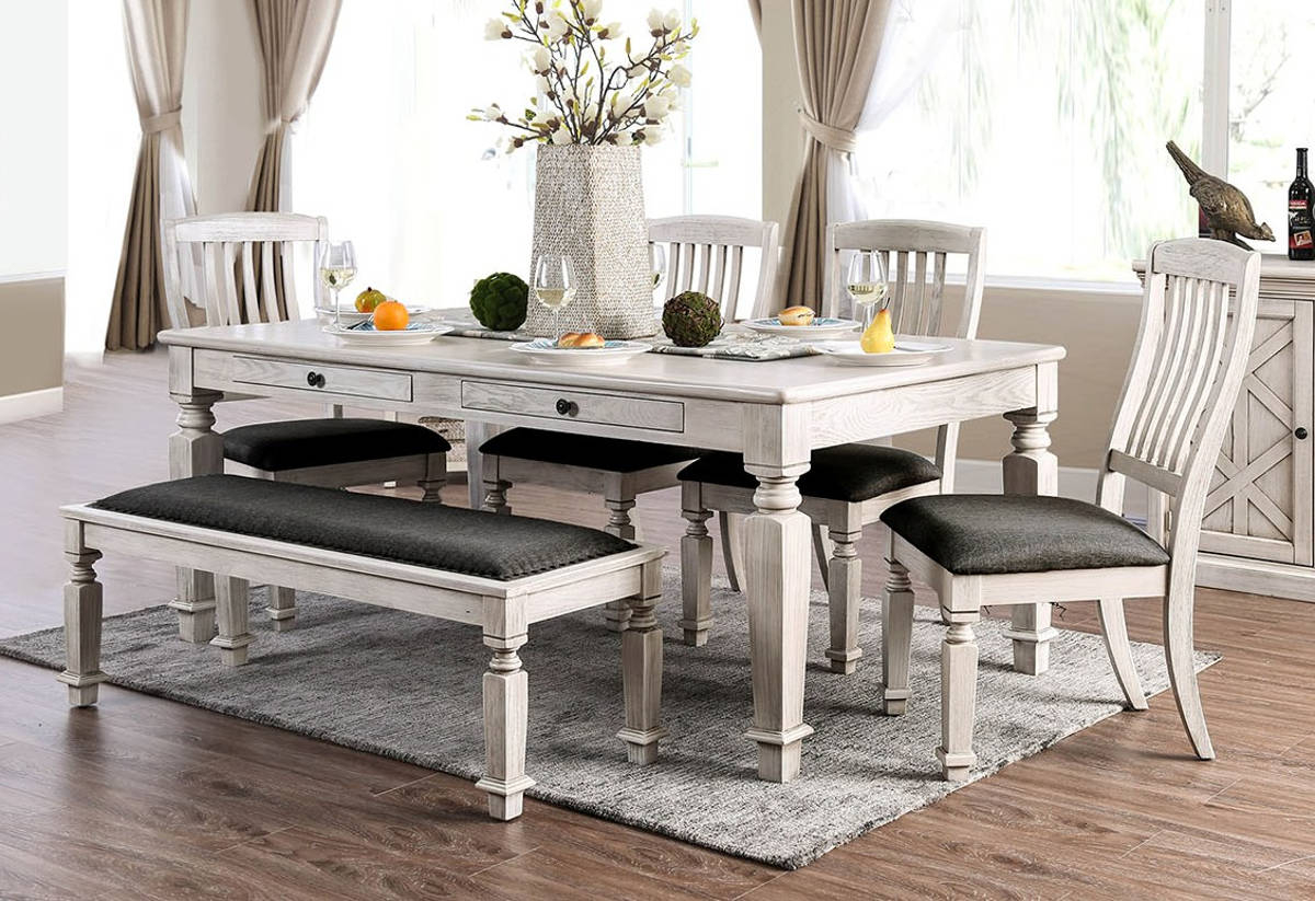 Furniture Of America Georgia Antique White 6pc Dining Room Set for sizing 1200 X 823