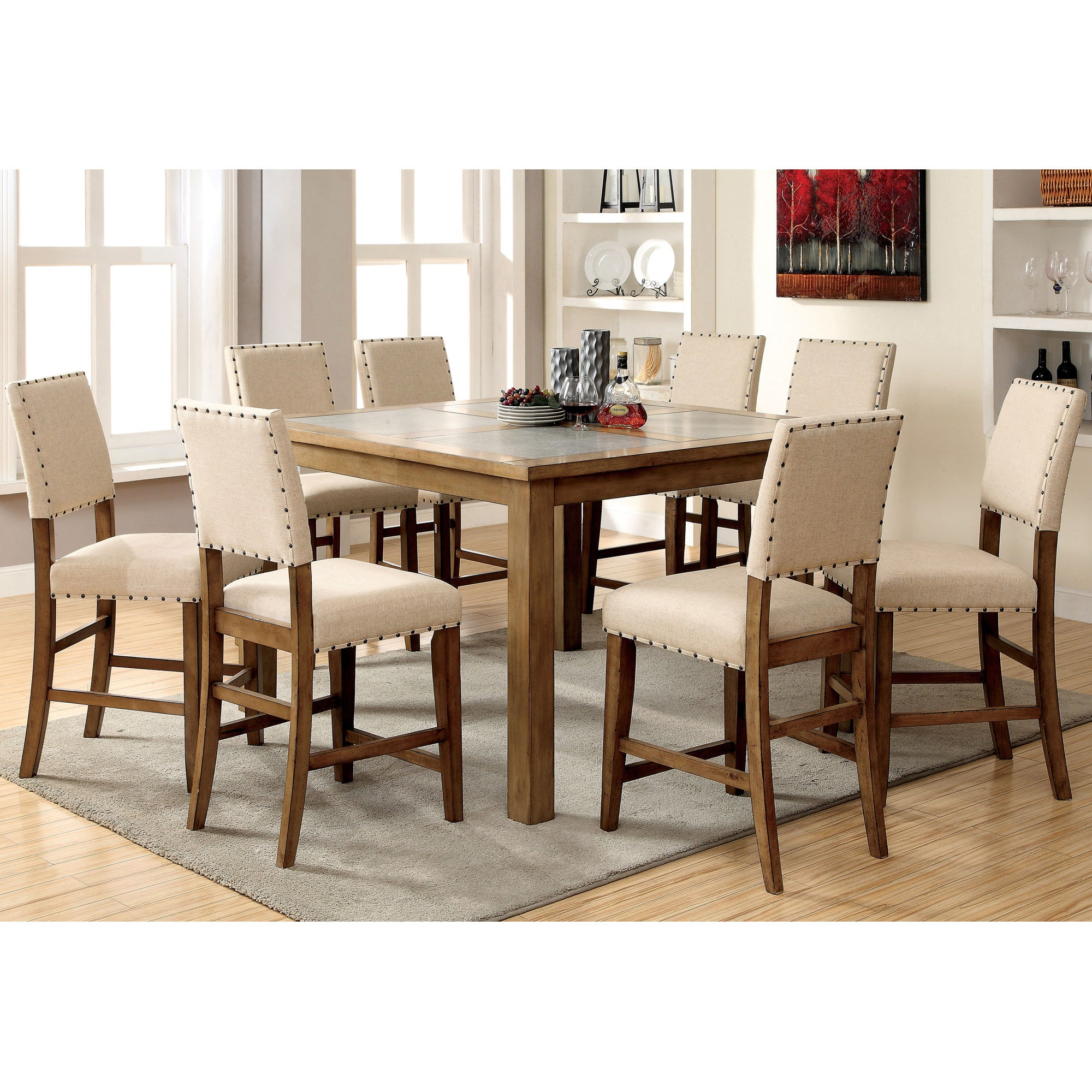 Furniture Of America Rick Industrial Beige 9 Piece Counter Dining Set for dimensions 2000 X 2000