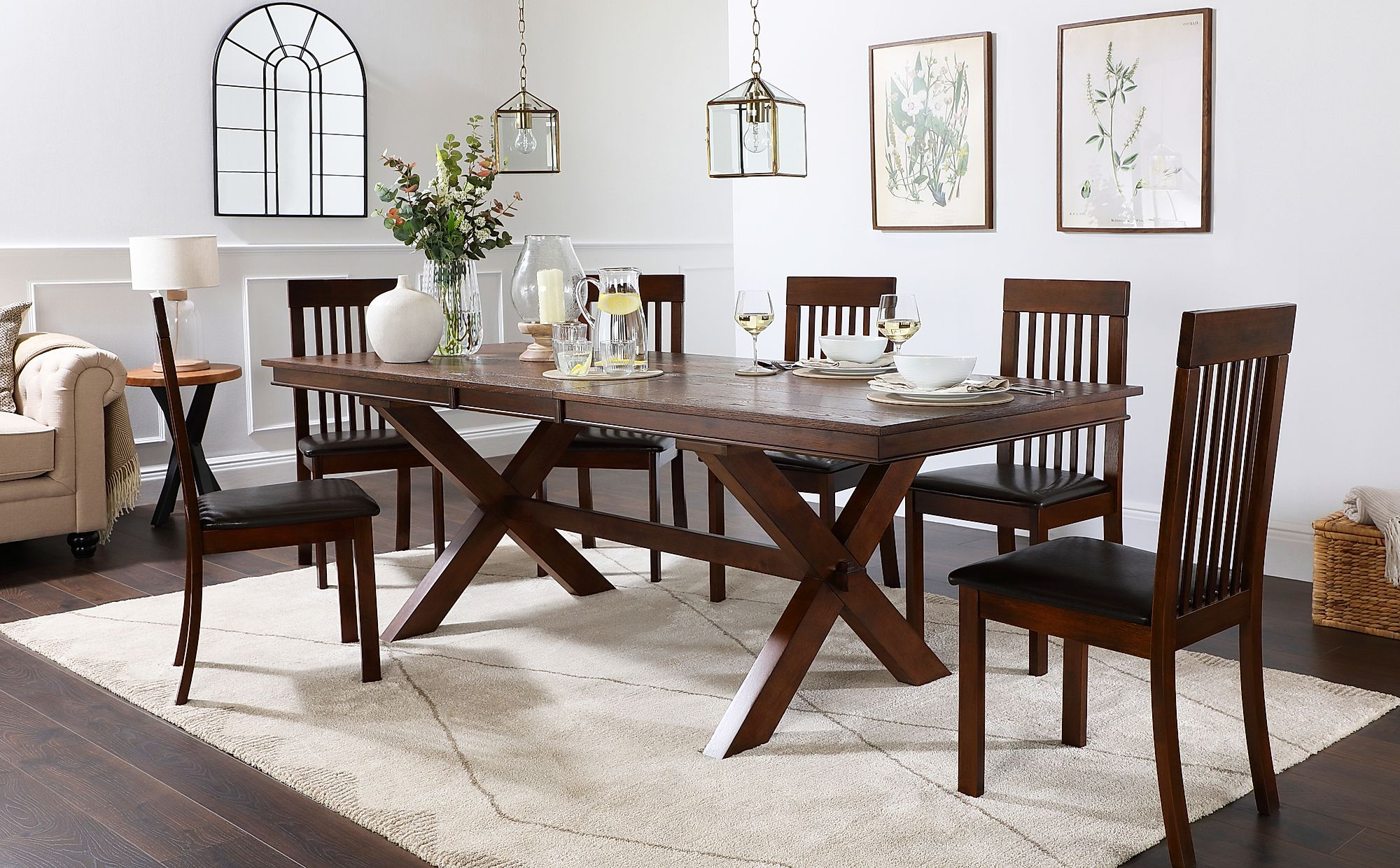 Grange Dark Wood Extending Dining Table With 6 Oxford Chairs Brown Leather Seat Pad in size 2000 X 1240