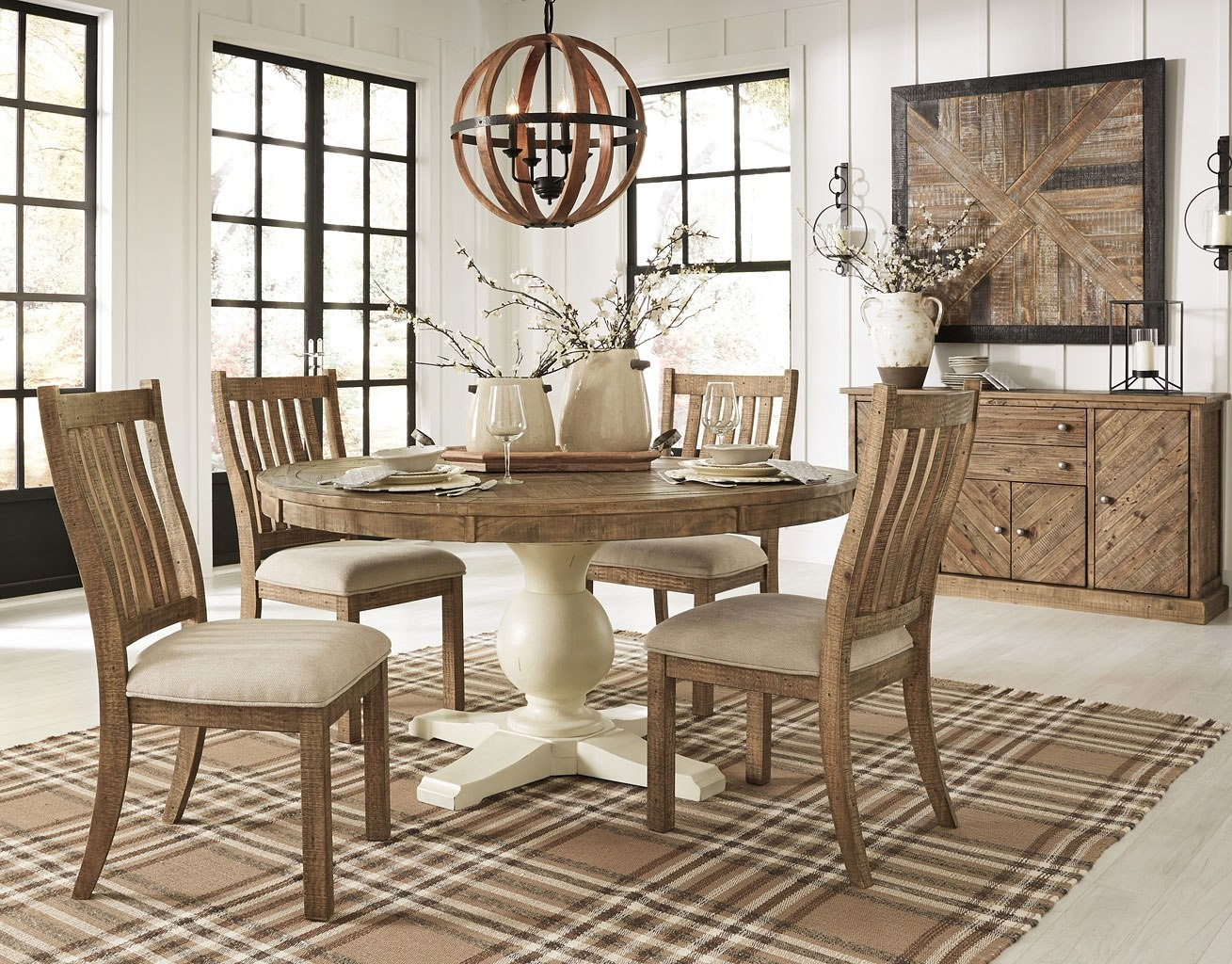 Grindleburg Round Dining Room Set W Light Brown Chairs regarding dimensions 1309 X 1024