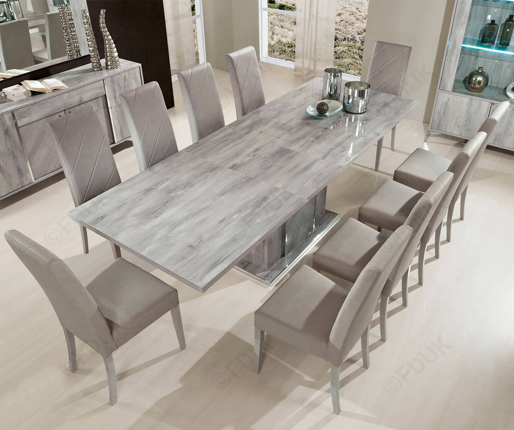 H2o Design Alexa Light Grey Italian Extending Dining Set With 10 Upholstered Chairs in size 1650 X 1380