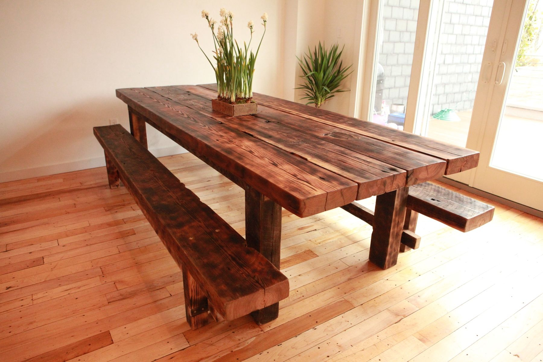 Handmade Custom Farmhouse Dining Table And Benches For inside proportions 1800 X 1200