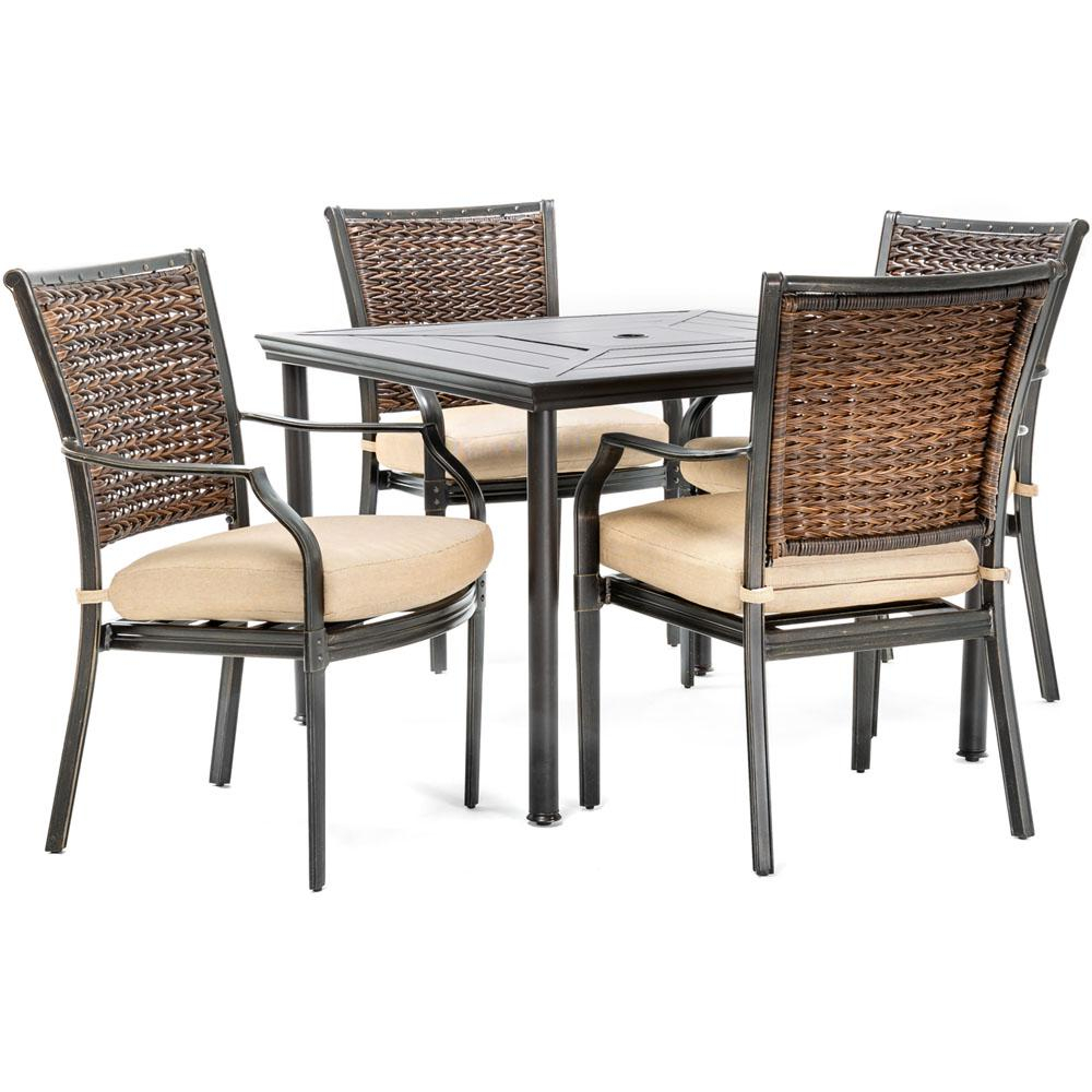 Hanover Mercer 5 Piece Aluminum Outdoor Dining Set With Country Cork Cushions 4 Dining Chairs And A 40 In L Square Table throughout sizing 1000 X 1000