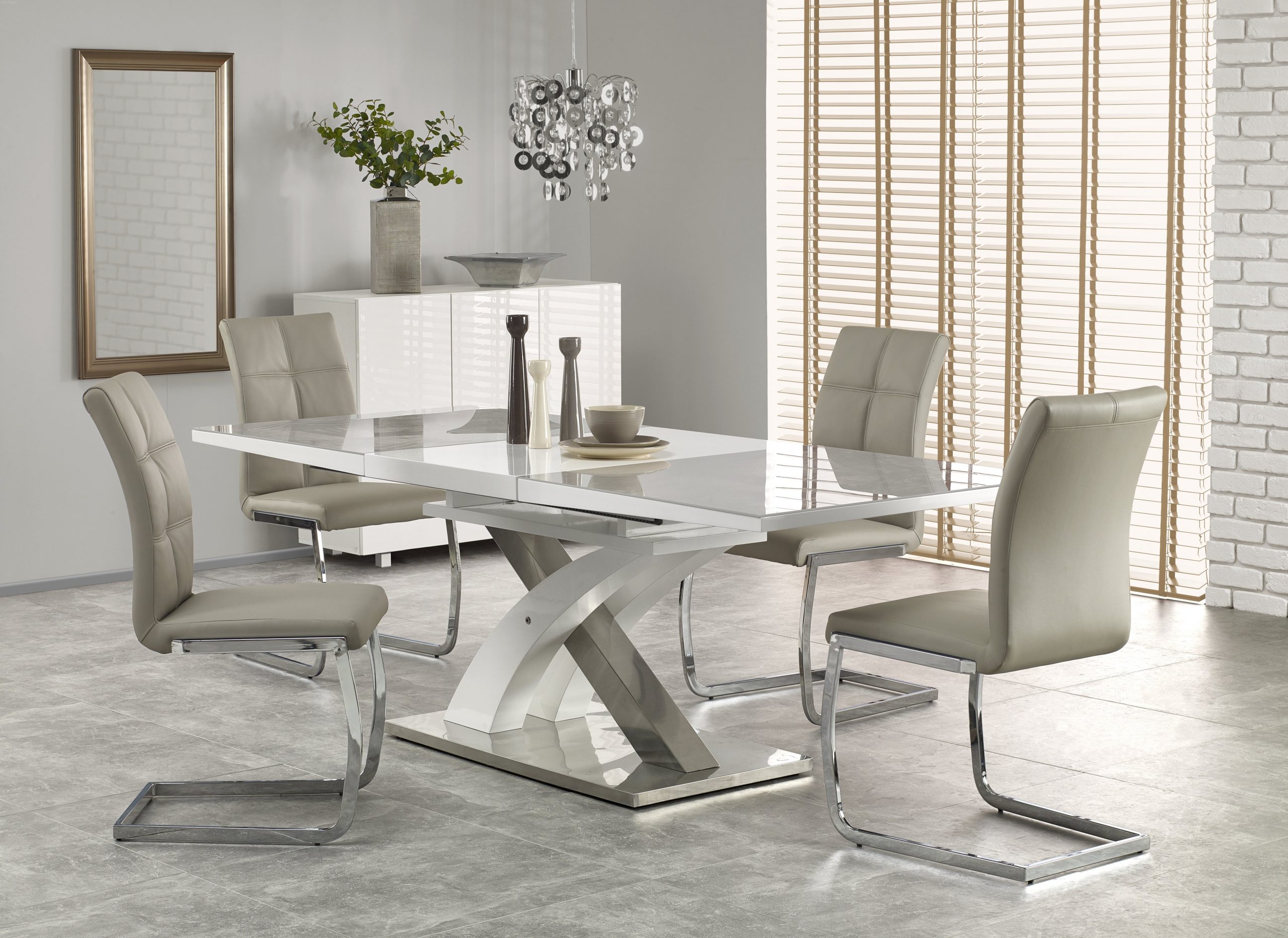 Harmony White And Grey Glass Extending Dining Table 160 220cm intended for dimensions 4886 X 3557