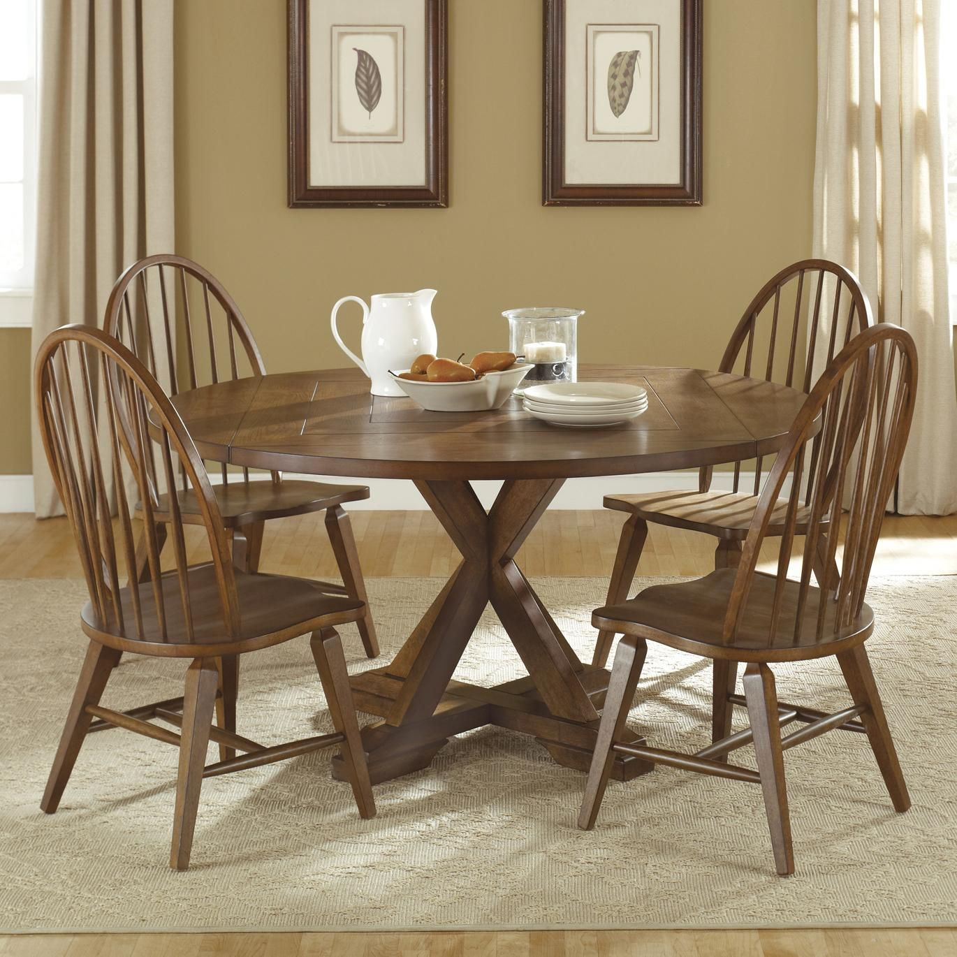 Hearthstone Five Piece Round Top Pedestal Table And Spindle with size 1370 X 1370