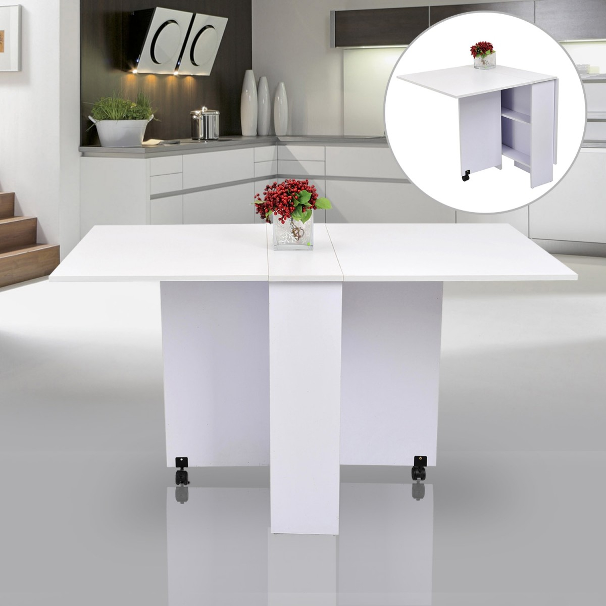 Homcom Mobile Drop Leaf Dining Table White pertaining to sizing 1200 X 1200