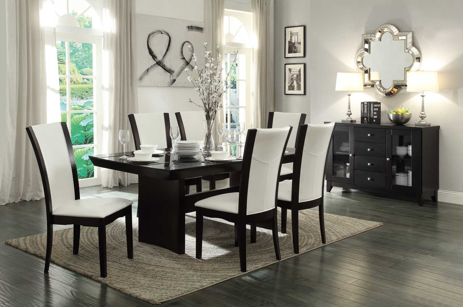 Homelegance Daisy 7pc White Glass Top Dining Table Set in dimensions 1500 X 994