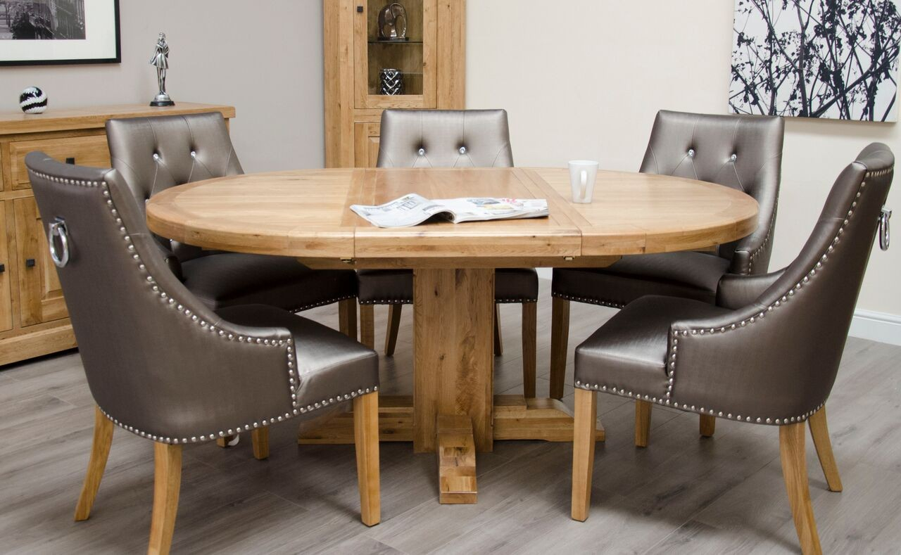 Homestyle Deluxe Solid Oak Round Extending Dining Table intended for size 1280 X 789