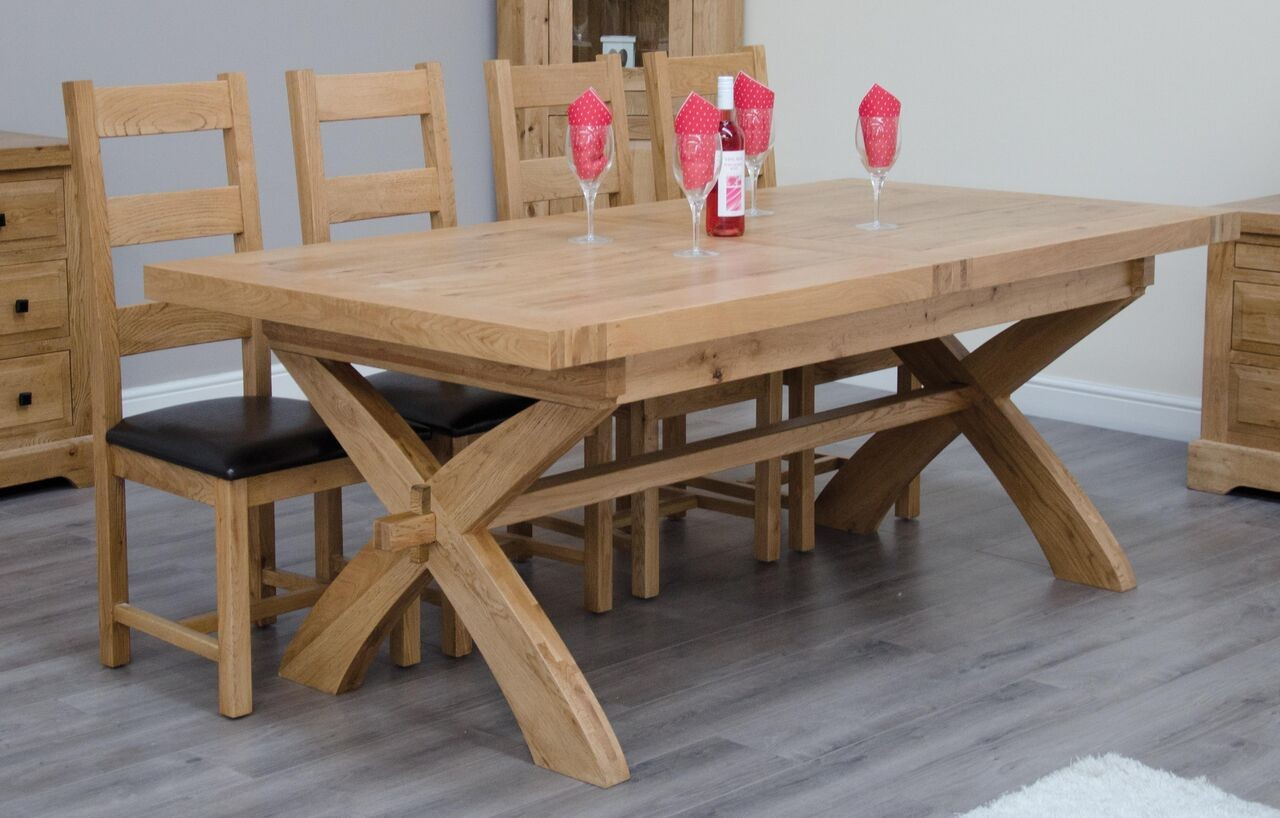Homestyle Deluxe Solid Oak X Leg Extending Dining Table within dimensions 1280 X 818
