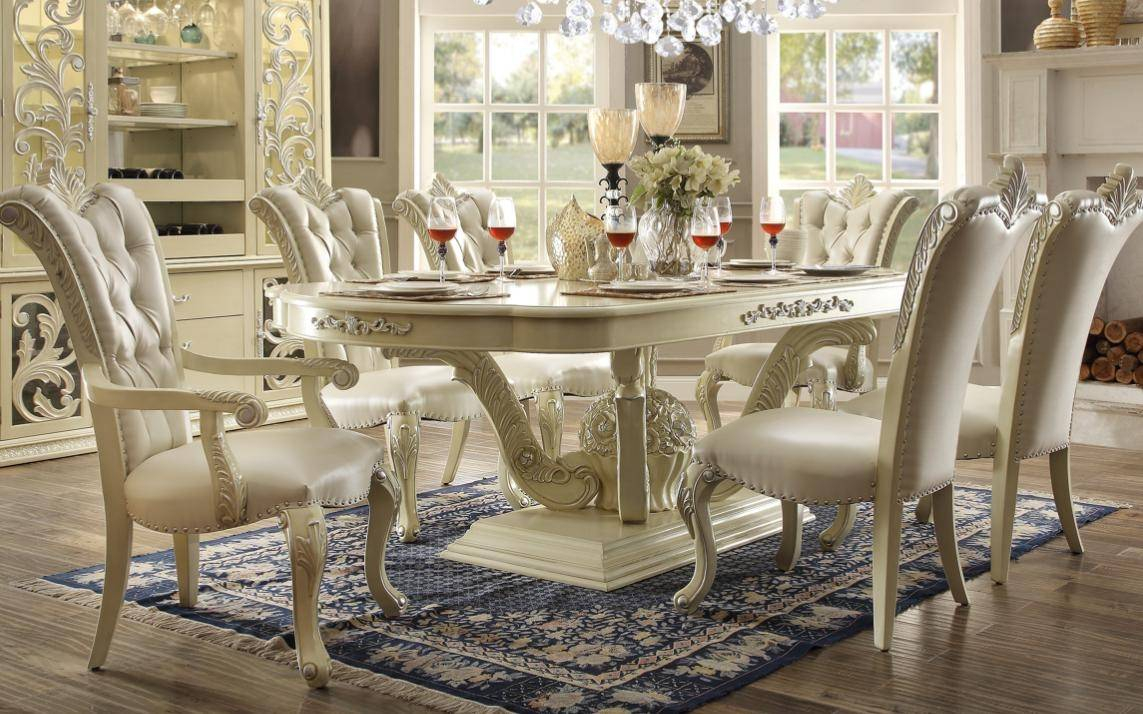 Homey Design Hd 27 Ivory Formal Dining Table Set 7pcs Carved throughout sizing 1143 X 714