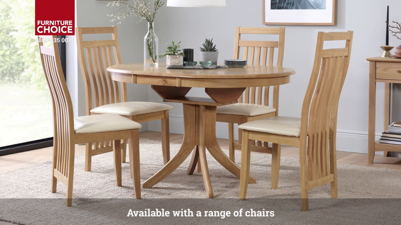 Hudson Round Oak Extending Dining Table With 4 Oxford Ivory pertaining to size 1280 X 720