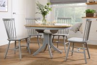 Hudson Round Painted Grey And Oak Extending Dining Table With 4 Pendle Grey Chairs with regard to size 2000 X 1240