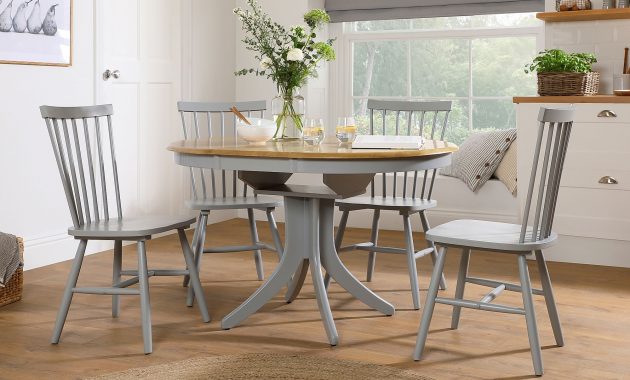 Hudson Round Painted Grey And Oak Extending Dining Table With 4 Pendle Grey Chairs with regard to size 2000 X 1240