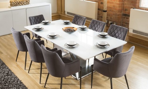 Huge 8 Seater Dining Set 22mt White Glass Top Table 8 Carver Grey Chairs regarding proportions 900 X 900