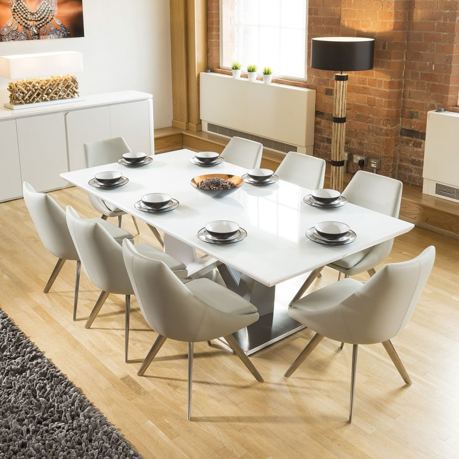 Huge 8 Seater Dining Set 22mt White Glass Top Table 8 Large Ice Grey Chairs for sizing 900 X 900