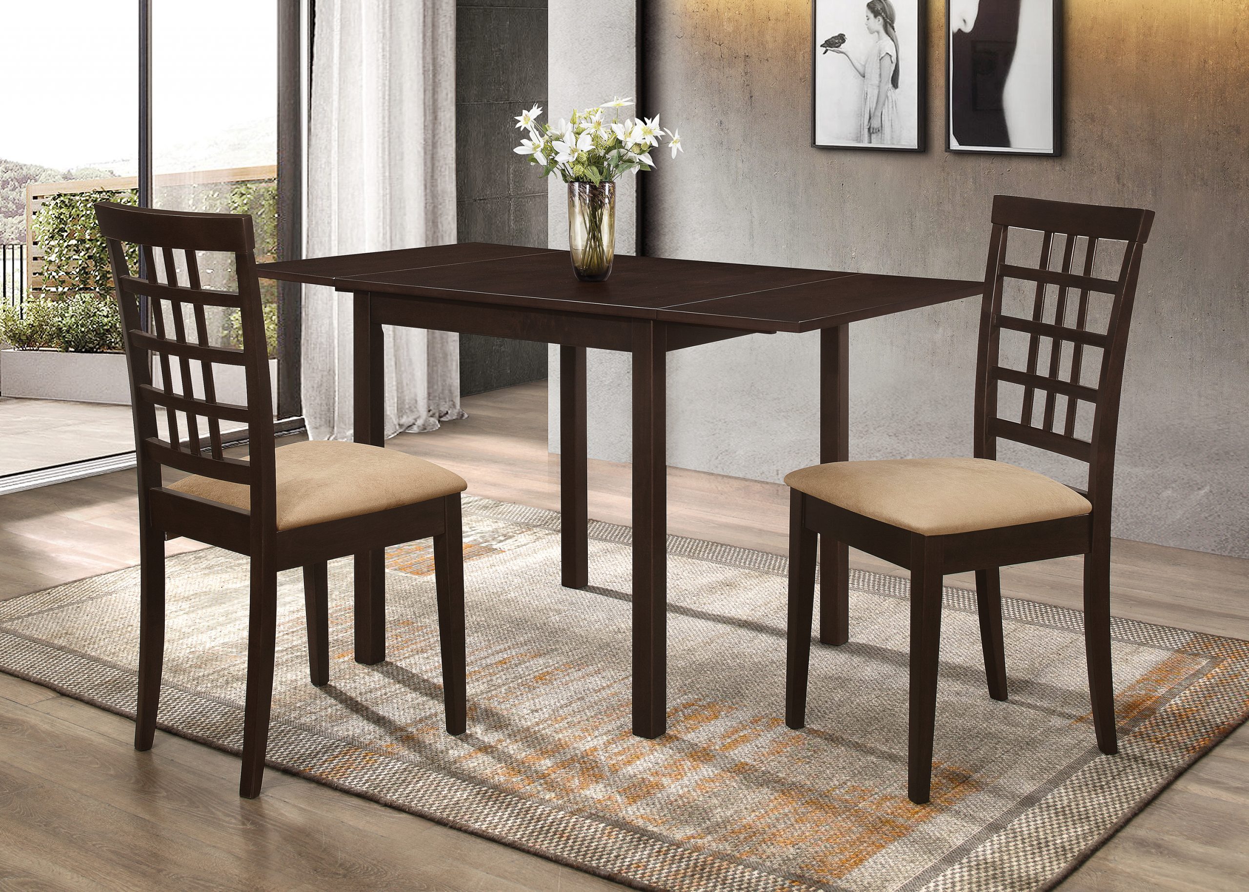 Kelso 3 Piece Drop Leaf Dining Set Cappuccino And Tan pertaining to measurements 3000 X 2143