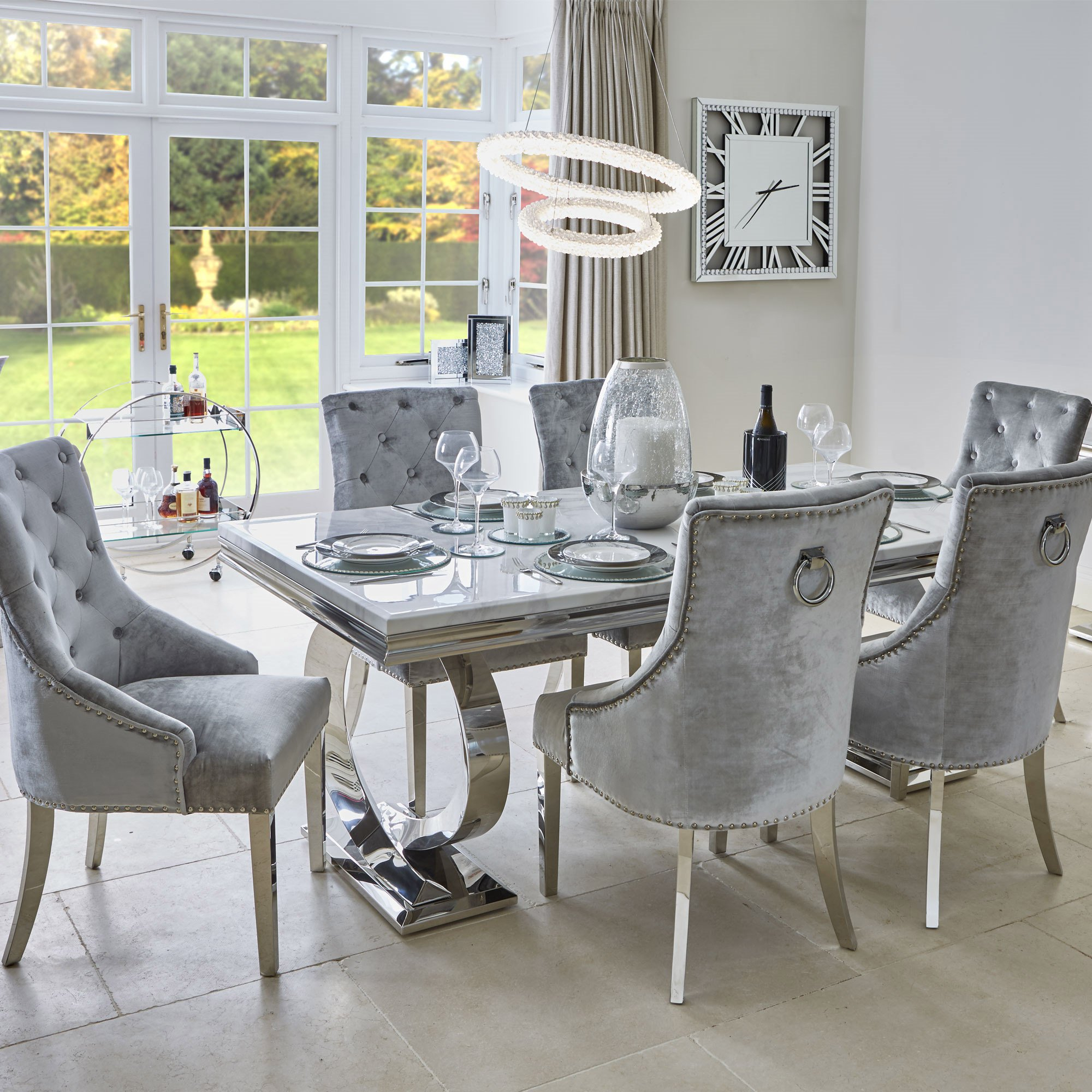Kensington 200cm Bone White Marble Dining Table 6 Parker Chairs within sizing 2000 X 2000