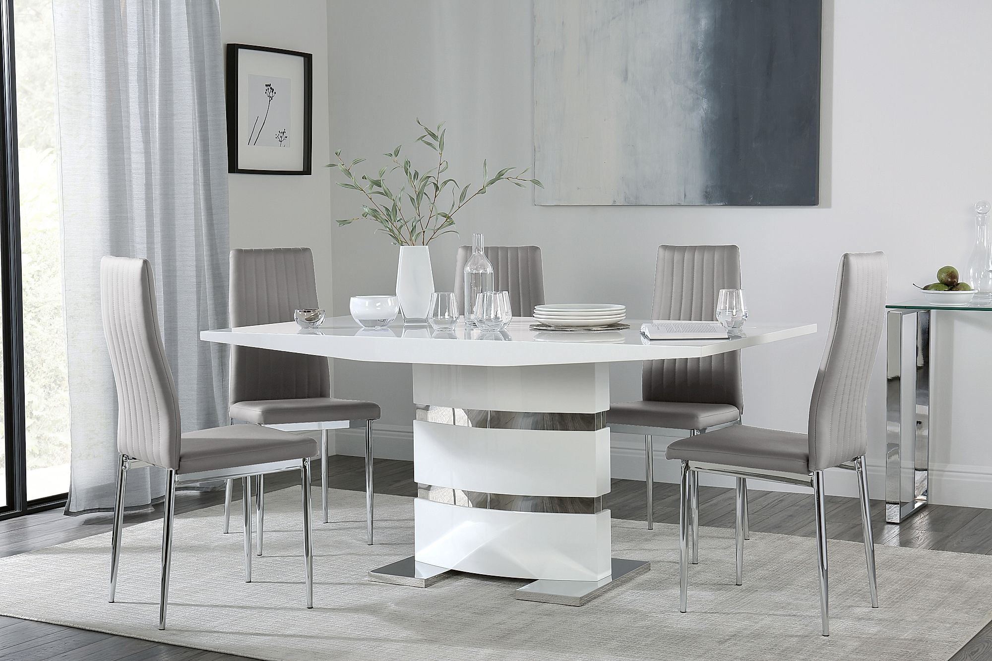 Komoro White High Gloss Dining Table With 6 Leon Light Grey Chairs within measurements 2000 X 1333