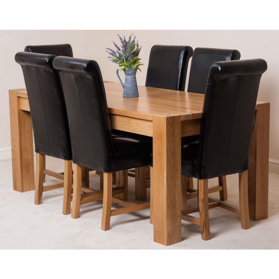 Kuba Oak Dining Table With 6 Black Washington Leather Chairs regarding measurements 900 X 900