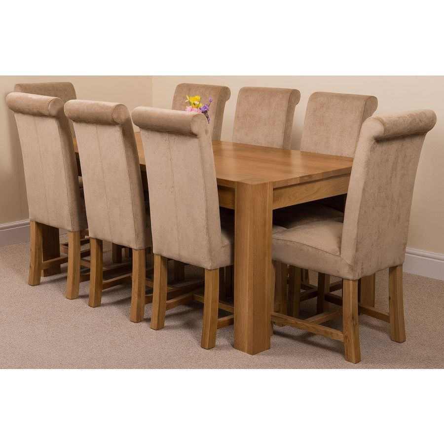 Kuba Oak Dining Table With 8 Beige Washington Fabric Chairs intended for dimensions 900 X 900