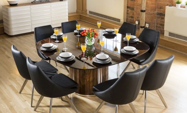 Large Luxury Square Eucalyptus Dining Table 8 Black Modern Chairs within sizing 900 X 900