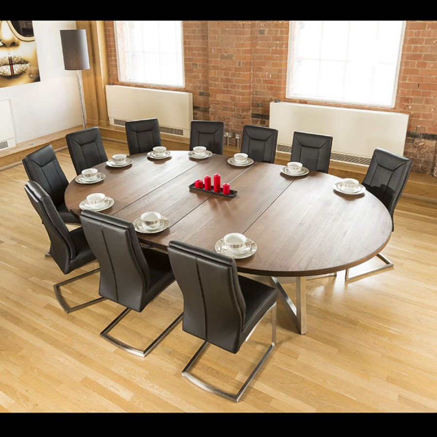 Large Oval 18 X 28m Brown Oak Dining Table 10 Vintage Black Chairs throughout measurements 900 X 900