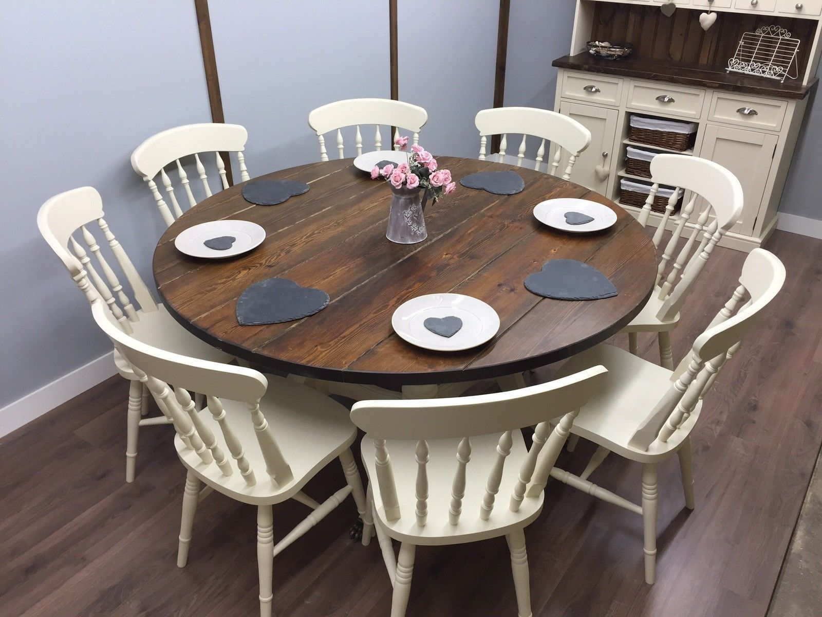 Large Round Farmhouse Table And Chairs 68 Seater Shab Intended For Size 1600 X 1200 