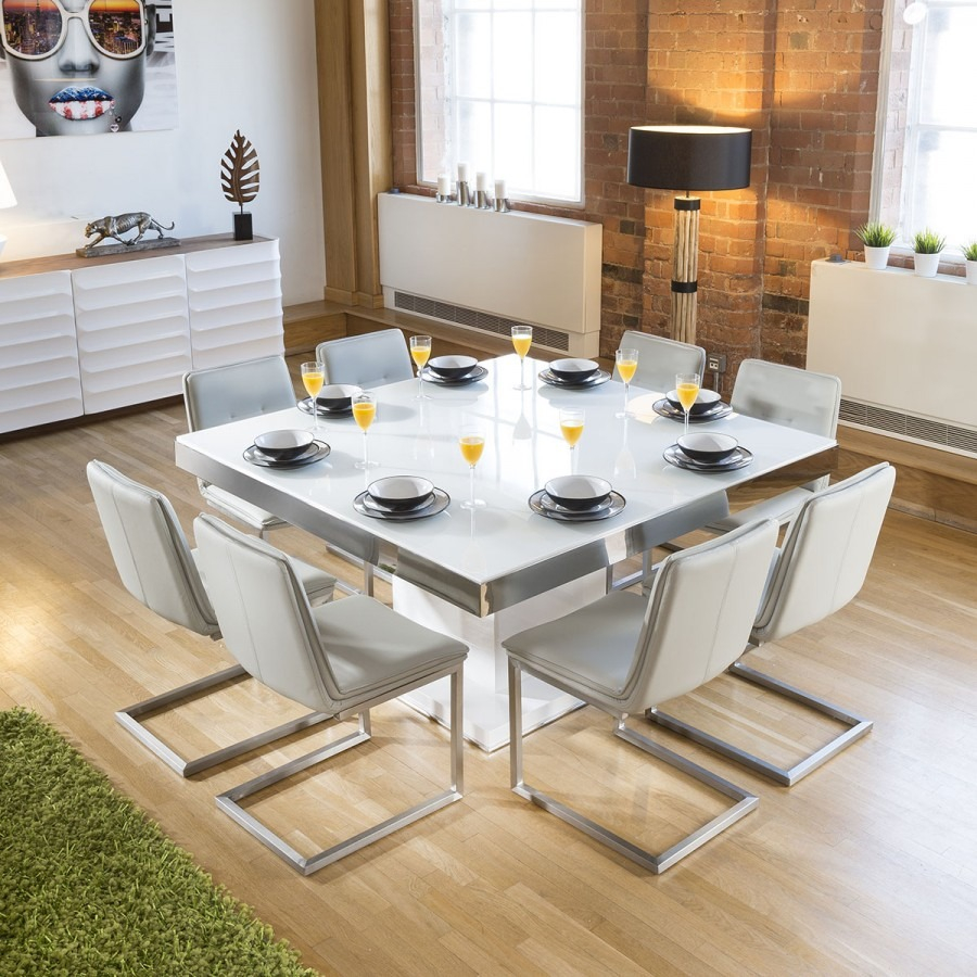 Large Square White Glass Gloss Dining Table 8 Ice Cantilever Chairs pertaining to sizing 900 X 900