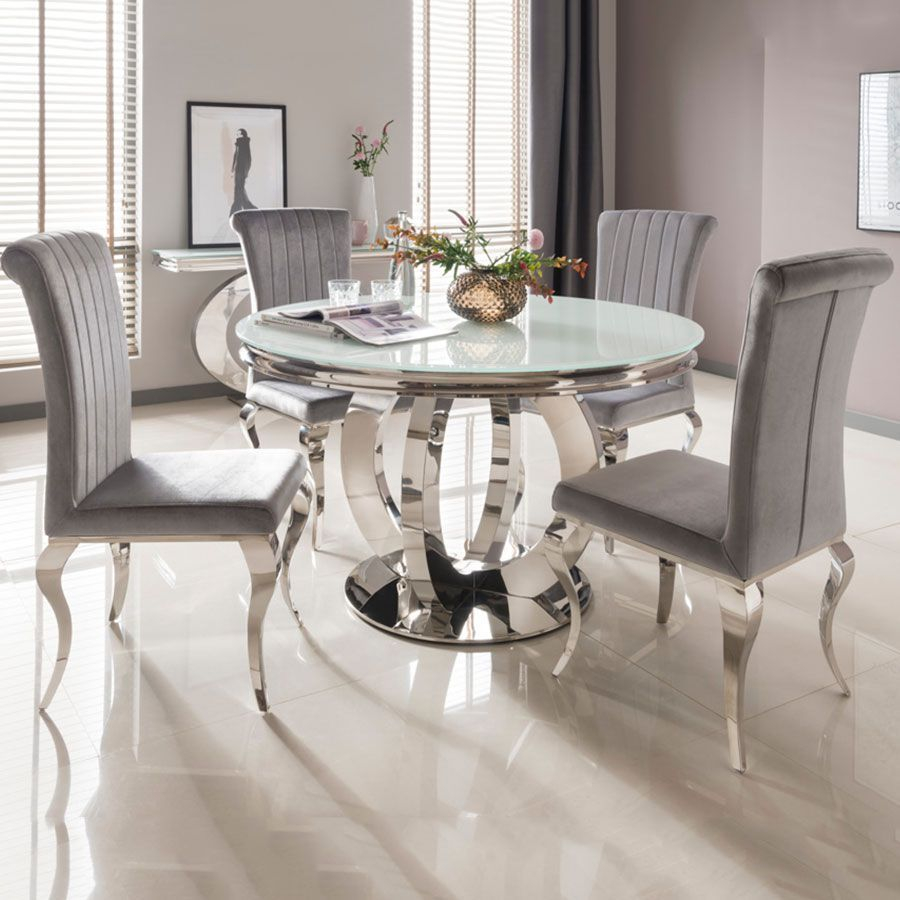 Las Vegas White Glass Round Dining Table In 2020 Glass throughout sizing 900 X 900