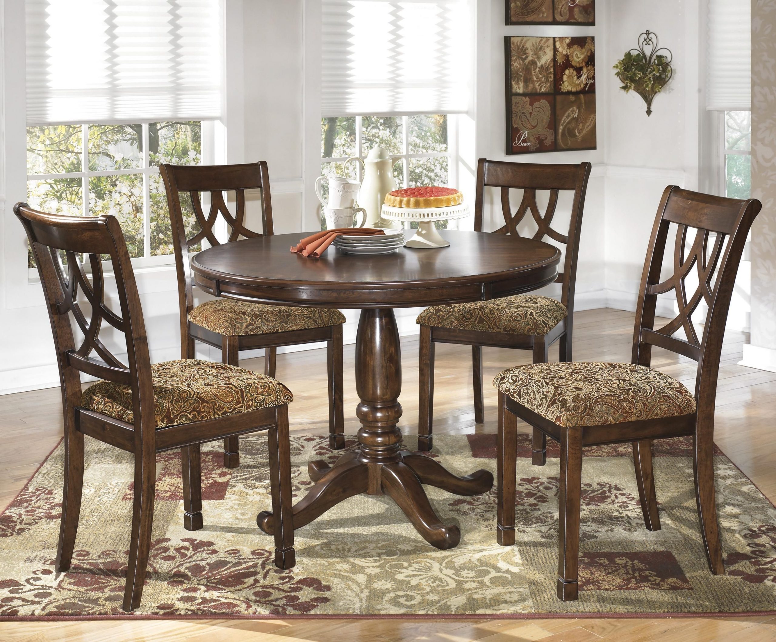 Leahlyn 5 Piece Cherry Finish Round Dining Table Set with regard to measurements 2901 X 2400