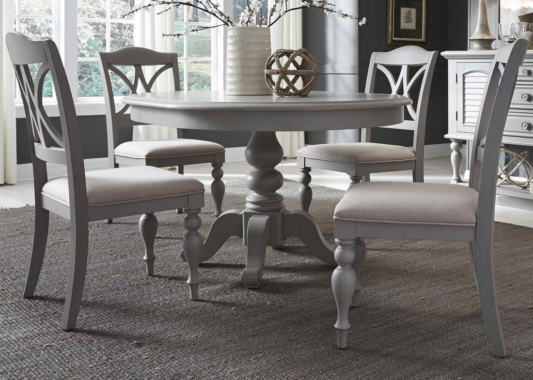 Liberty Summer House Round Pedestal Dining Set In Dove Grey throughout measurements 1100 X 785