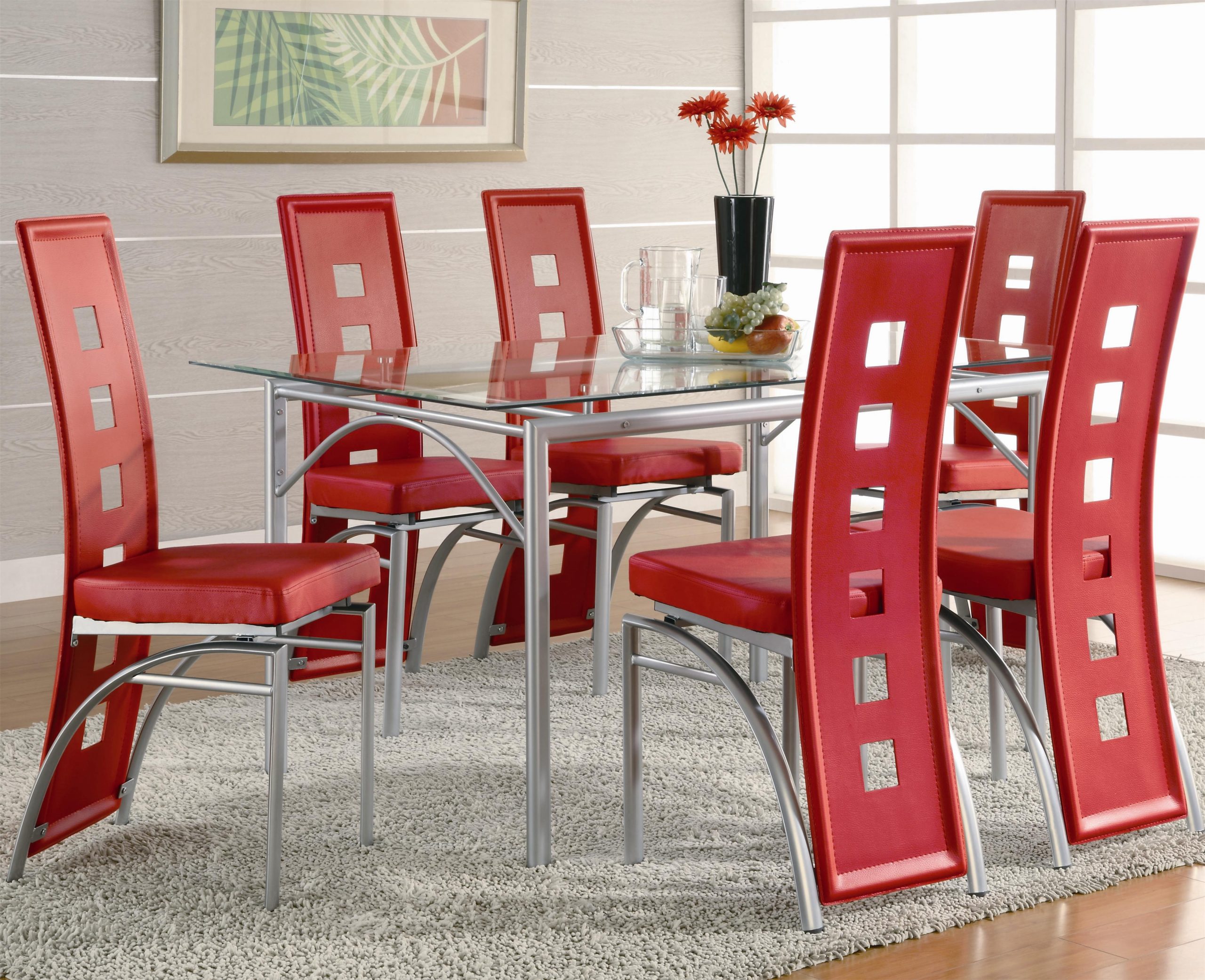 Los Feliz Dining Table And Chair Red Set intended for dimensions 4000 X 3255