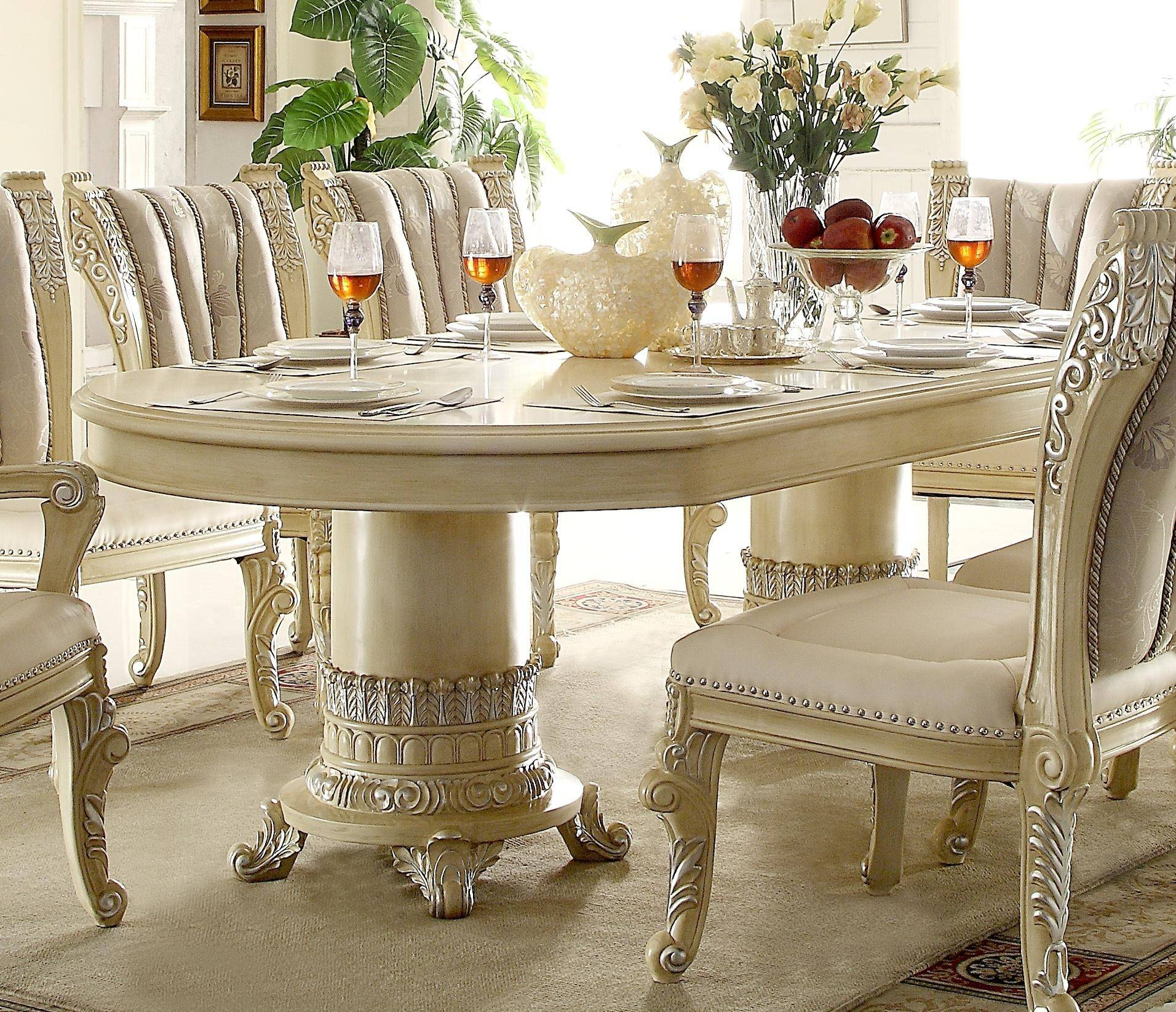 Luxury Cream Pearl Wood Formal Oval Dining Table Set 9pcs for measurements 1912 X 1645