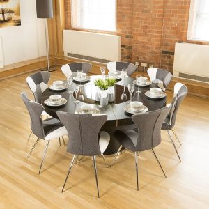 Luxury Large Round Black Oak Dining Table Lazy Susan8 Chairs 4173 Bw throughout measurements 900 X 900