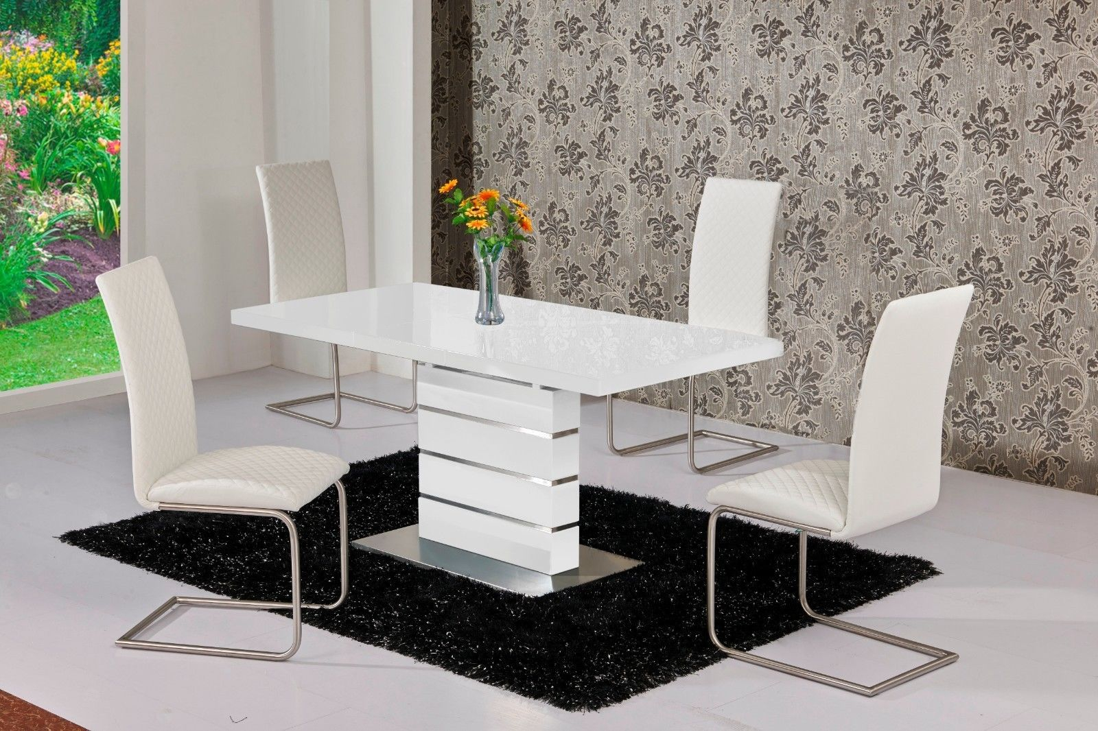 Mace High Gloss Extending 120 160 Dining Table Chair Set White inside size 1600 X 1066