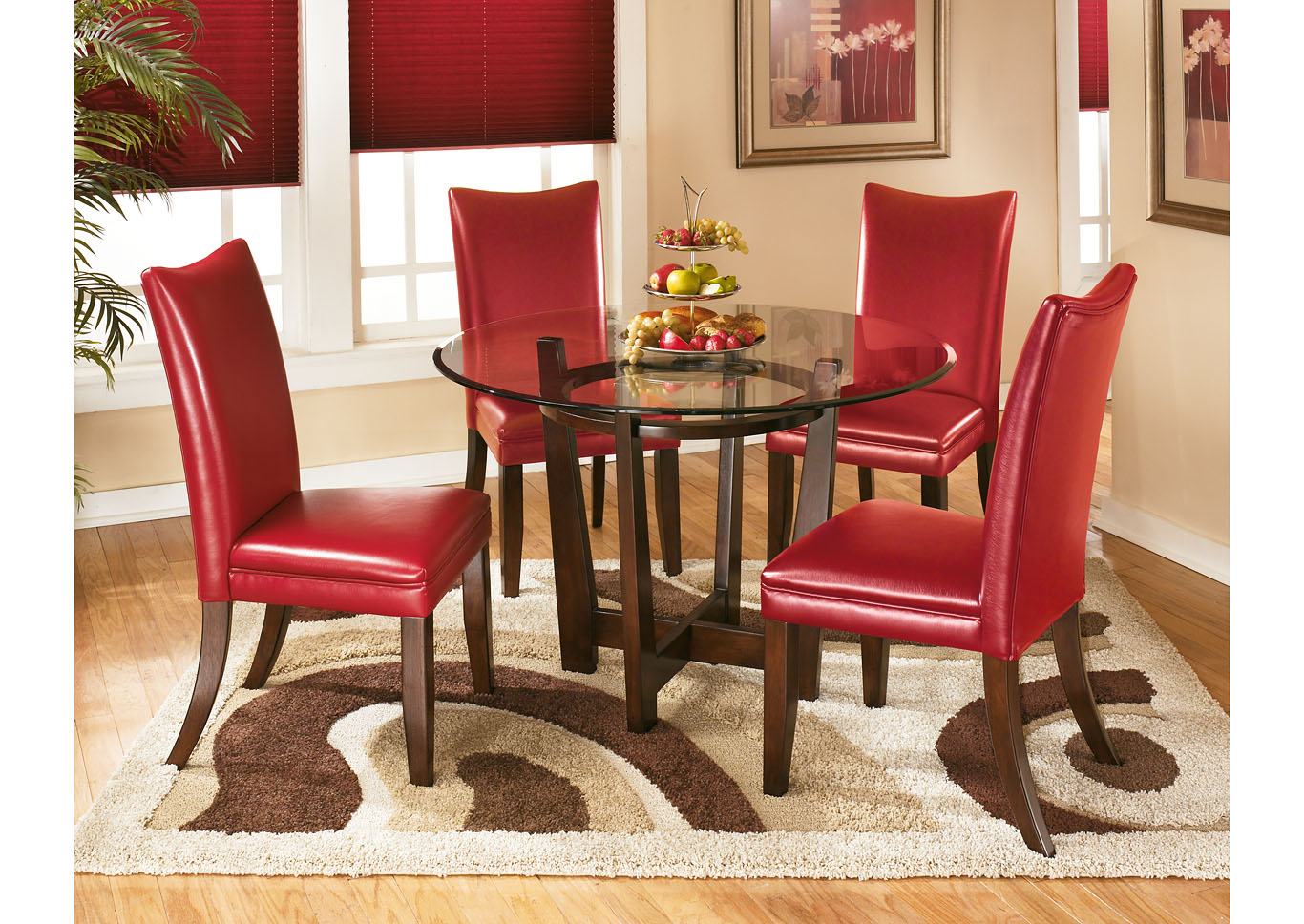 Majek Furniture Charell Round Dining Table W 4 Red Side Chairs within proportions 1366 X 968