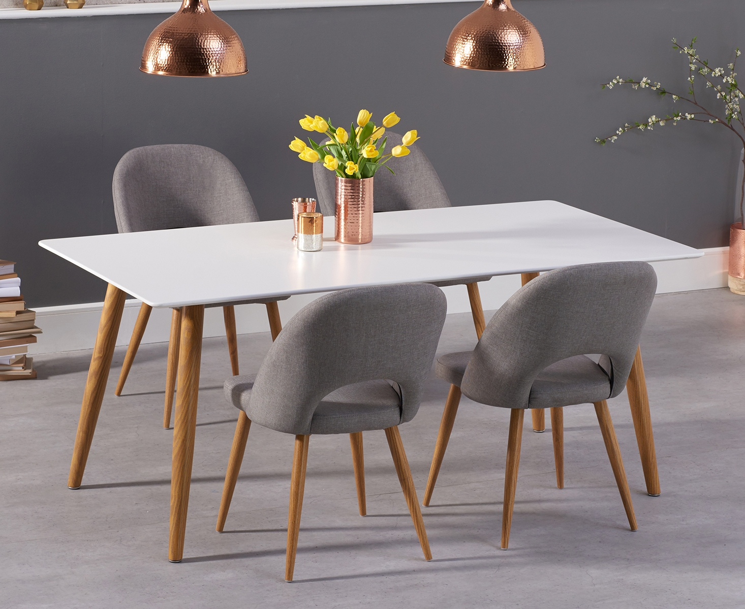 Malmo 180cm Matt White Dining Table With Halifax Fabric Wooden Leg Chairs in sizing 1466 X 1200