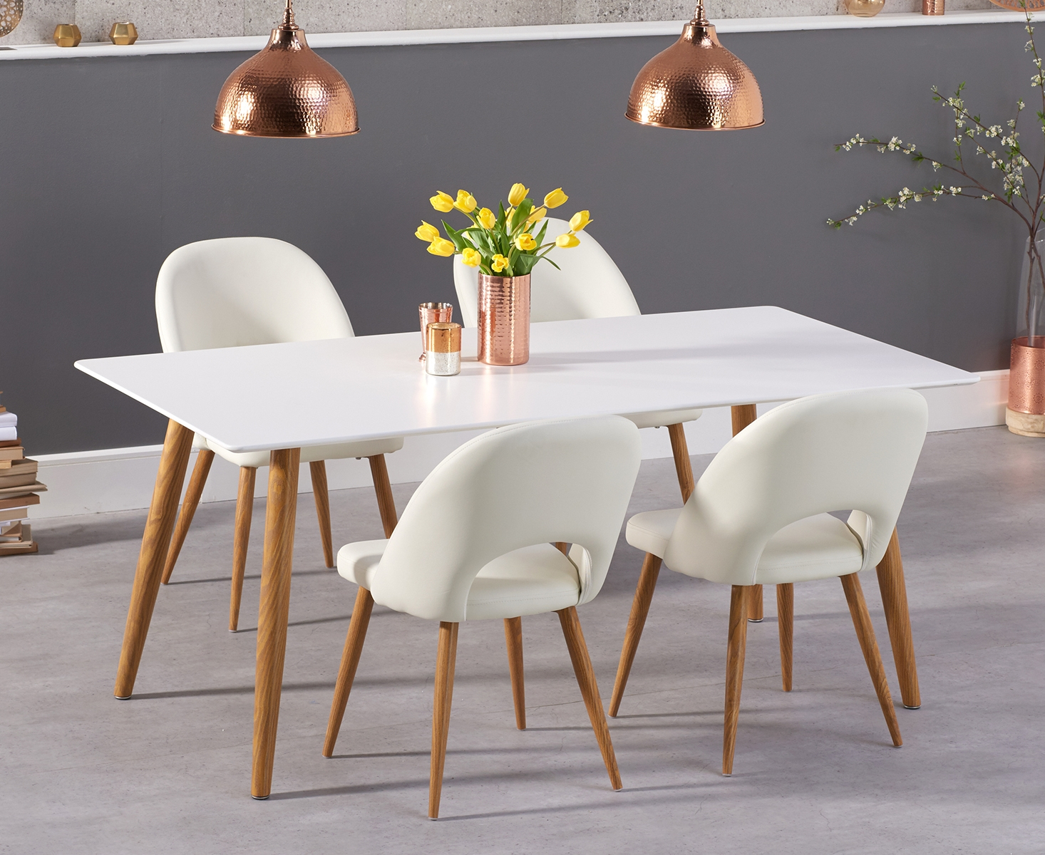 Malmo 180cm Matt White Dining Table With Halifax Faux Leather Wooden Leg Chairs with size 1466 X 1200