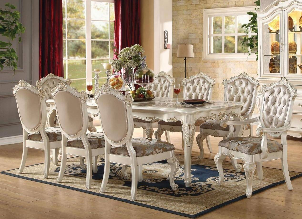 Marble And Pearl White Dining Room Set 7 Pcs Acme Furniture inside measurements 1267 X 918