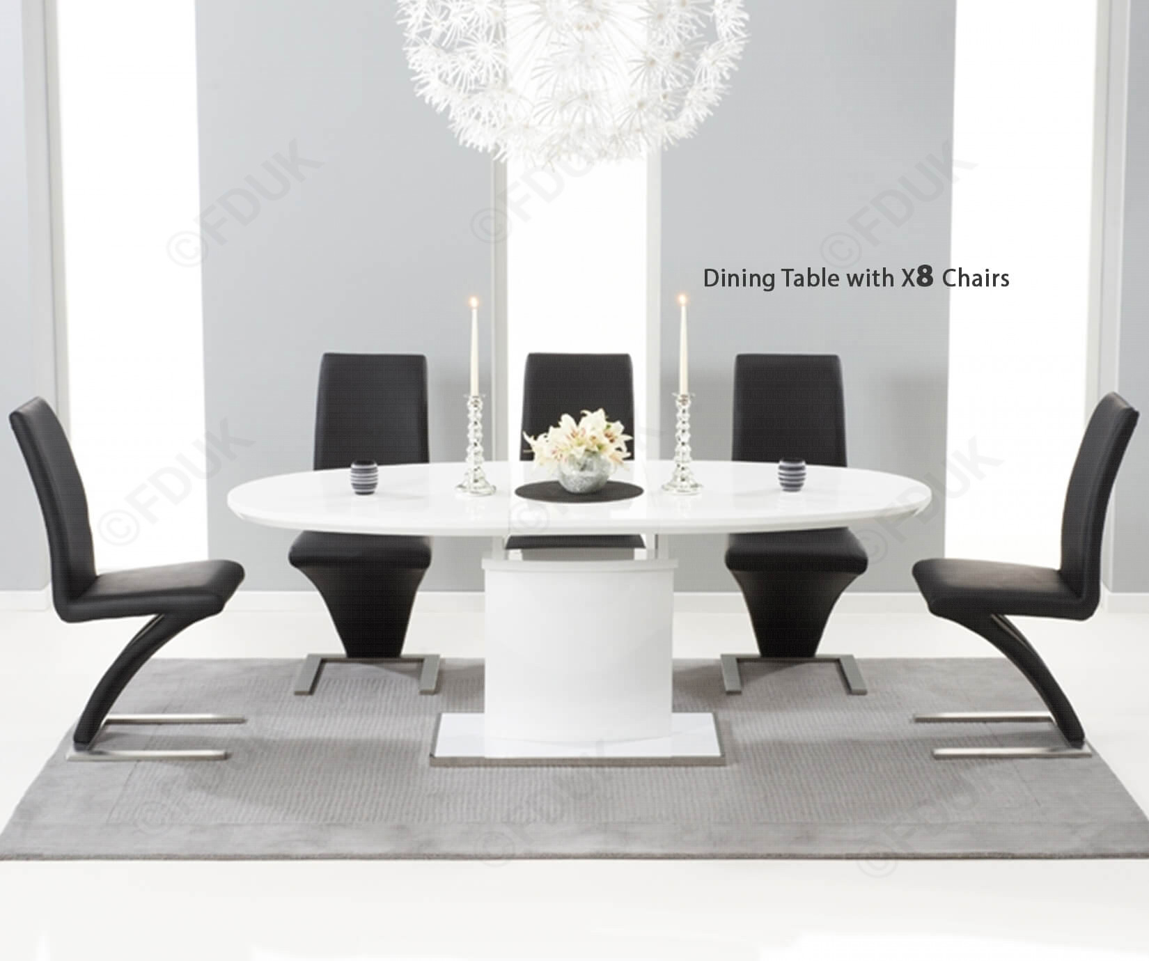 Mark Harris Seville White High Gloss Dining Set 160cm Oval With 8 Black Hereford Chairs with dimensions 1650 X 1380