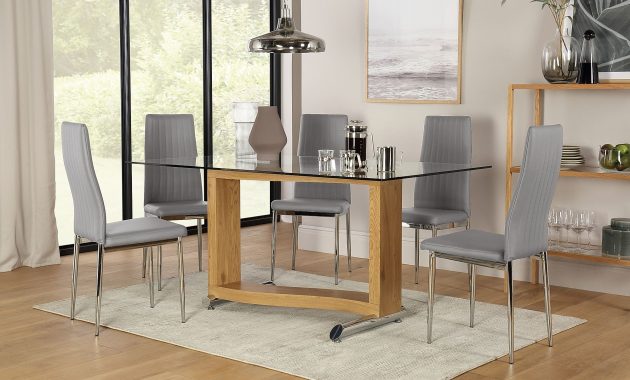 Mayfair Oak And Glass Dining Table With 4 Leon Light Grey Leather Chairs in dimensions 2000 X 1240